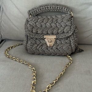 Gold and Taupe Quilted Crossbody Bag with Chain Strap